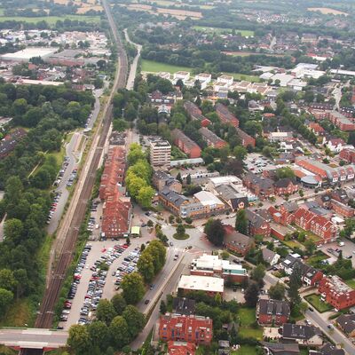 Luftbild von Bargteheide - Ansicht von Wohnsiedlung und dem Bahnhofsbereich